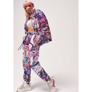 Collage Print Quilted Jogger and Jacket Set S/M NEW
